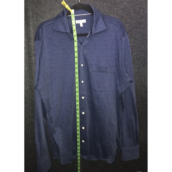 Peter Millar Shirt Size‎ Medium Blue Birdseye Stretch Knit Long Sleeve Button Up - Picture 8 of 9
